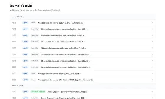 Odyn : le journal de ce que l'agent a fait dans la semaine